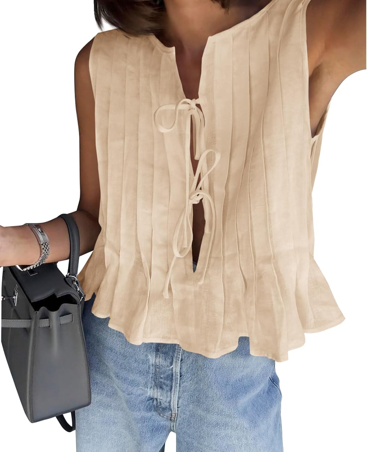 Cicy Bell Womens Bow Front Tie Tank Tops for Summer Outfits