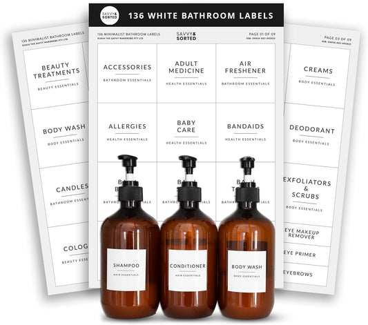 Minimalist Bathroom Labels by SAVVY & SORTED for Organizing