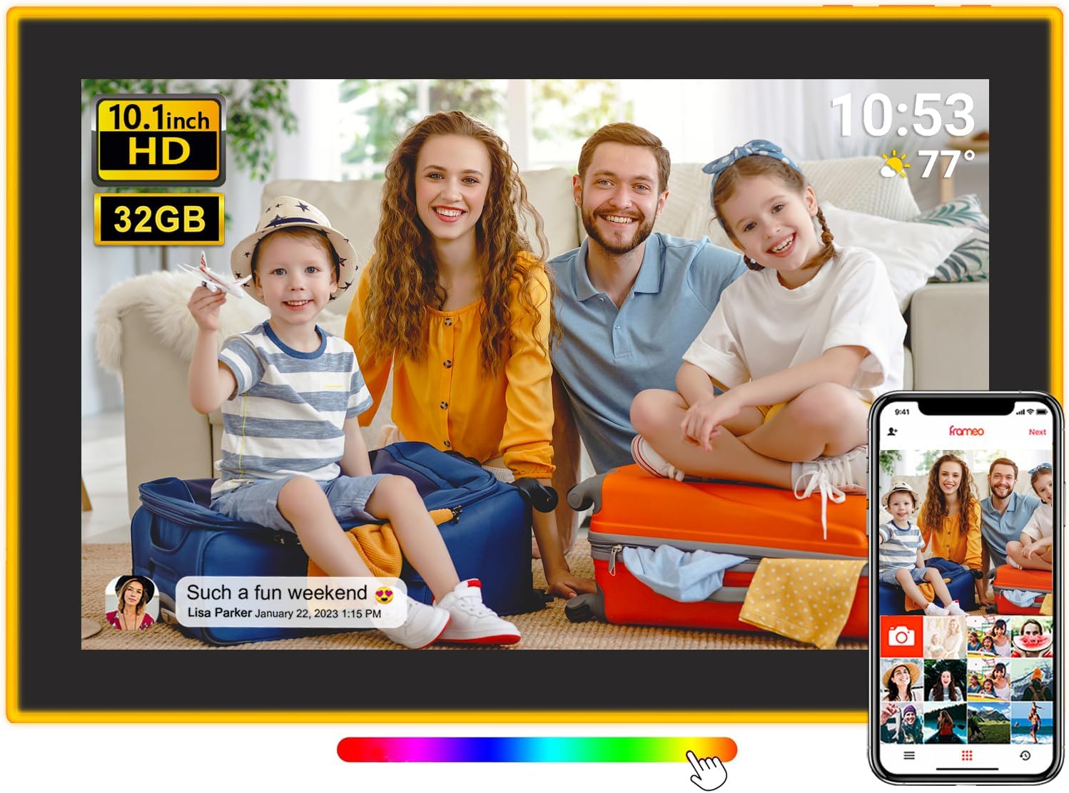 FRAMEO WiFi Digital Picture Frame with Edge-Light Design