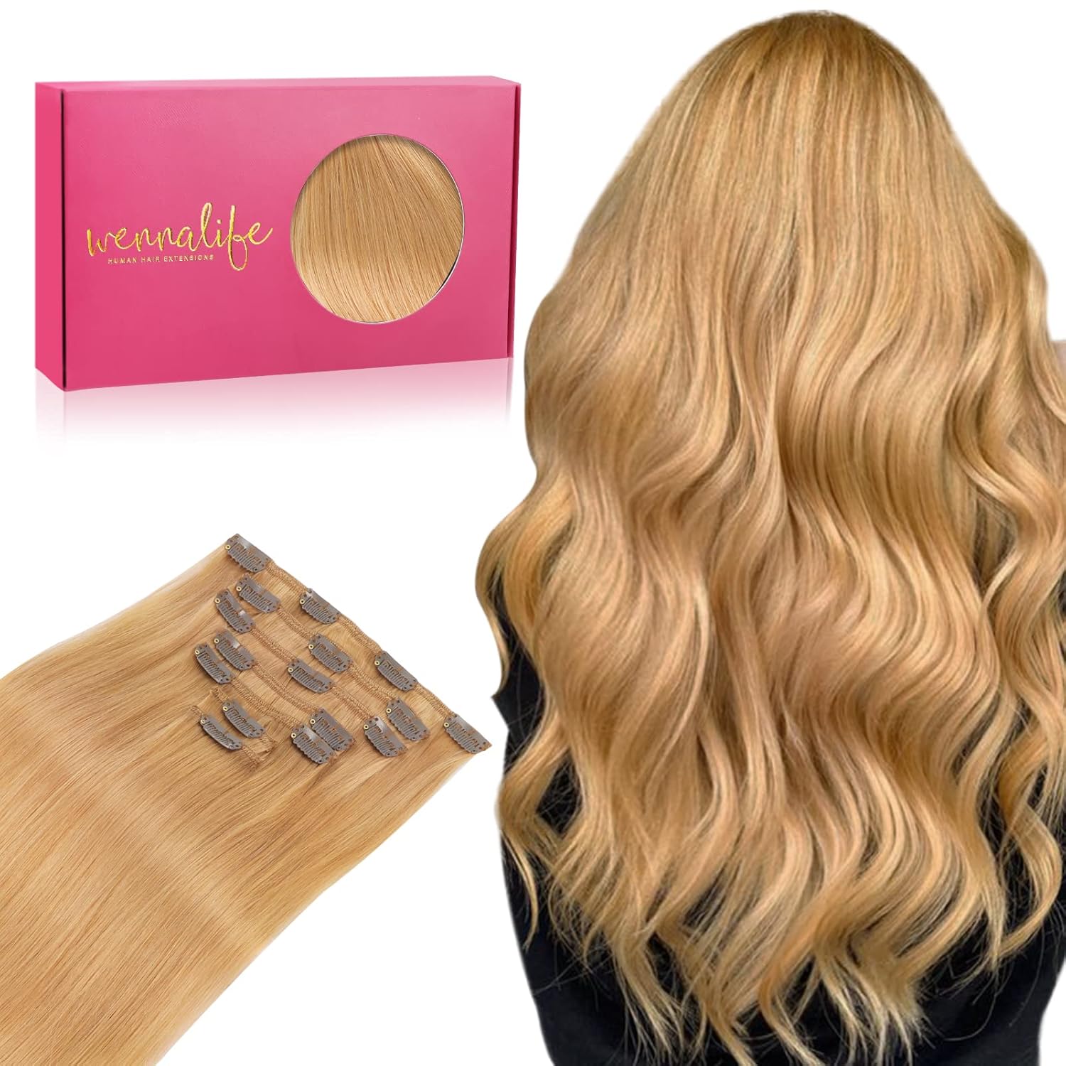 WENNALIFE Clip in Hair Extensions Real Human Hair 18 Inch
