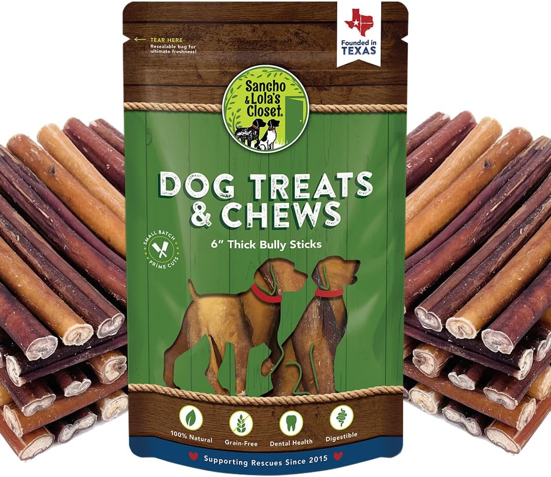 Supreme 6-inch Thick Bully Sticks for Dogs - All-Natural Chews