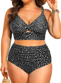 Plus Size Women's Black White Dot Two Piece Swimsuit - Tummy Control