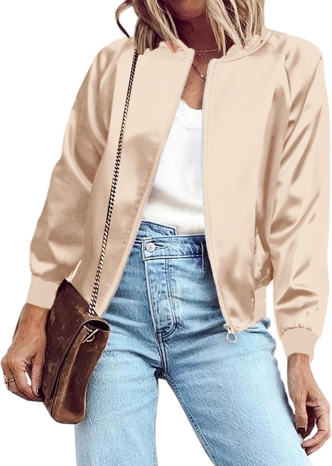 Lightweight Zip Up Bomber Jacket for Women by Zeagoo - Stylish