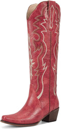 wetkiss Black Cowboy Boots Knee High Cowgirl Boots - Retro Embroidered