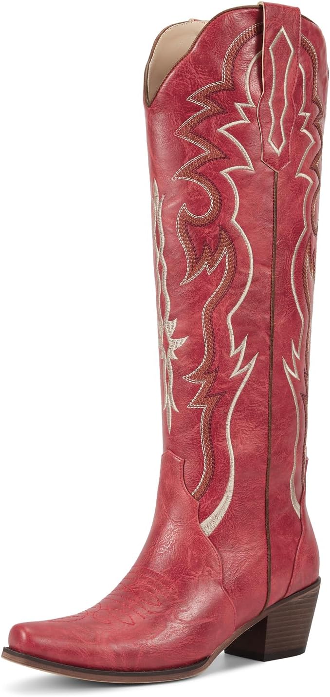 Knee High Cowboy Boots for Women with Retro Embroidery Style