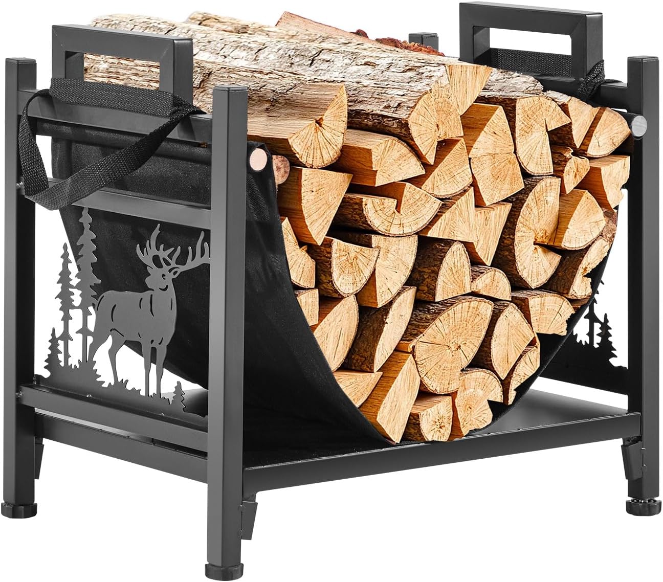 VEVOR Indoor Firewood Rack with Canvas Carrier for Efficient Storage