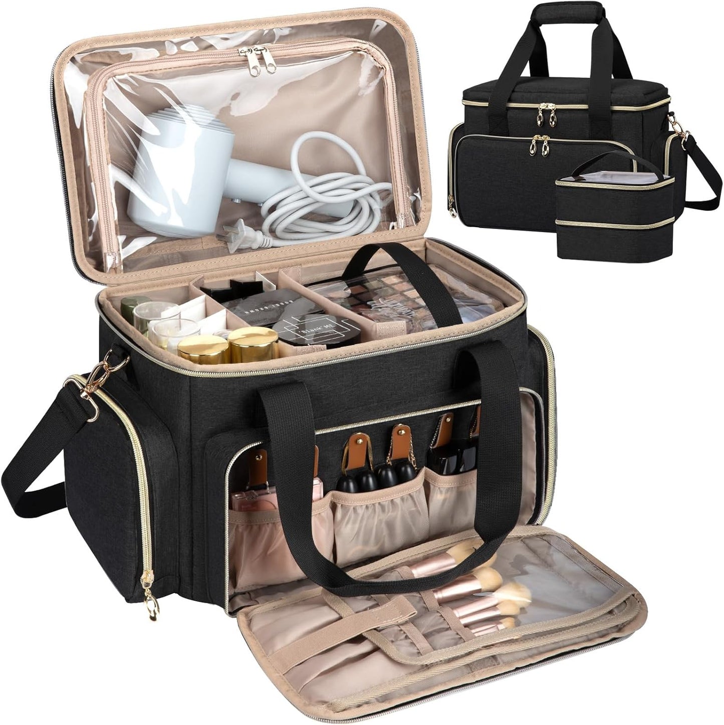 Large Makeup Bag Organizer with Removable Pouches for Travel