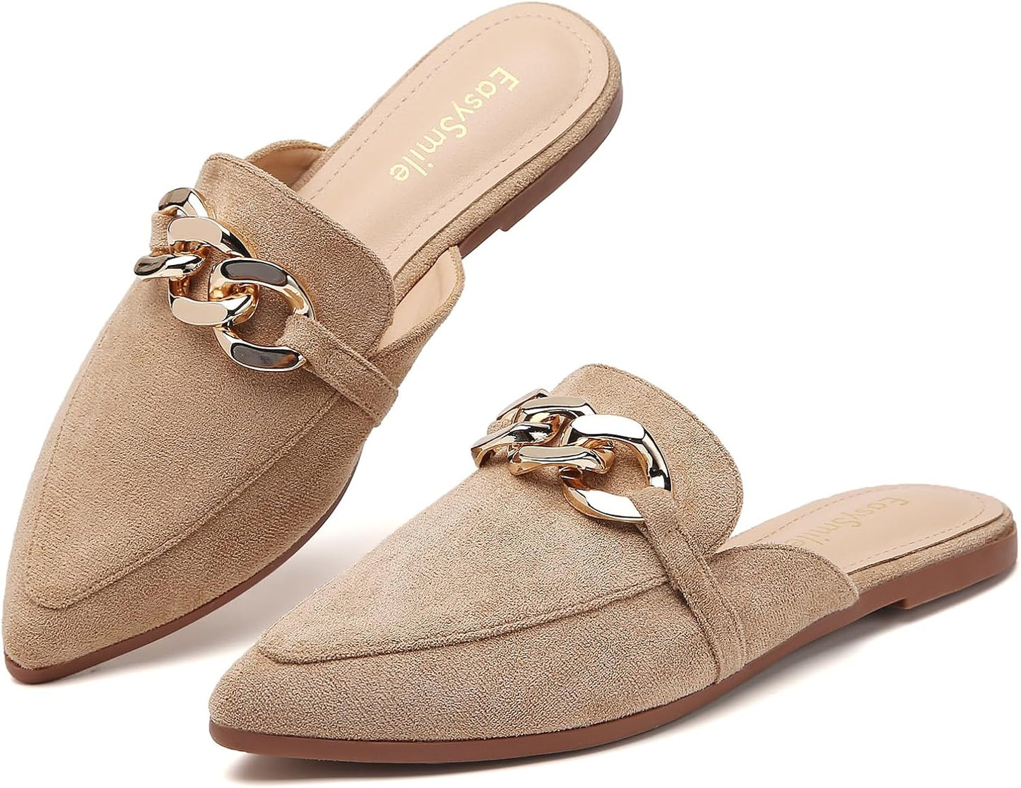 Metal Chain Decor Flat Mules for Women Stylish Slip On Loafers
