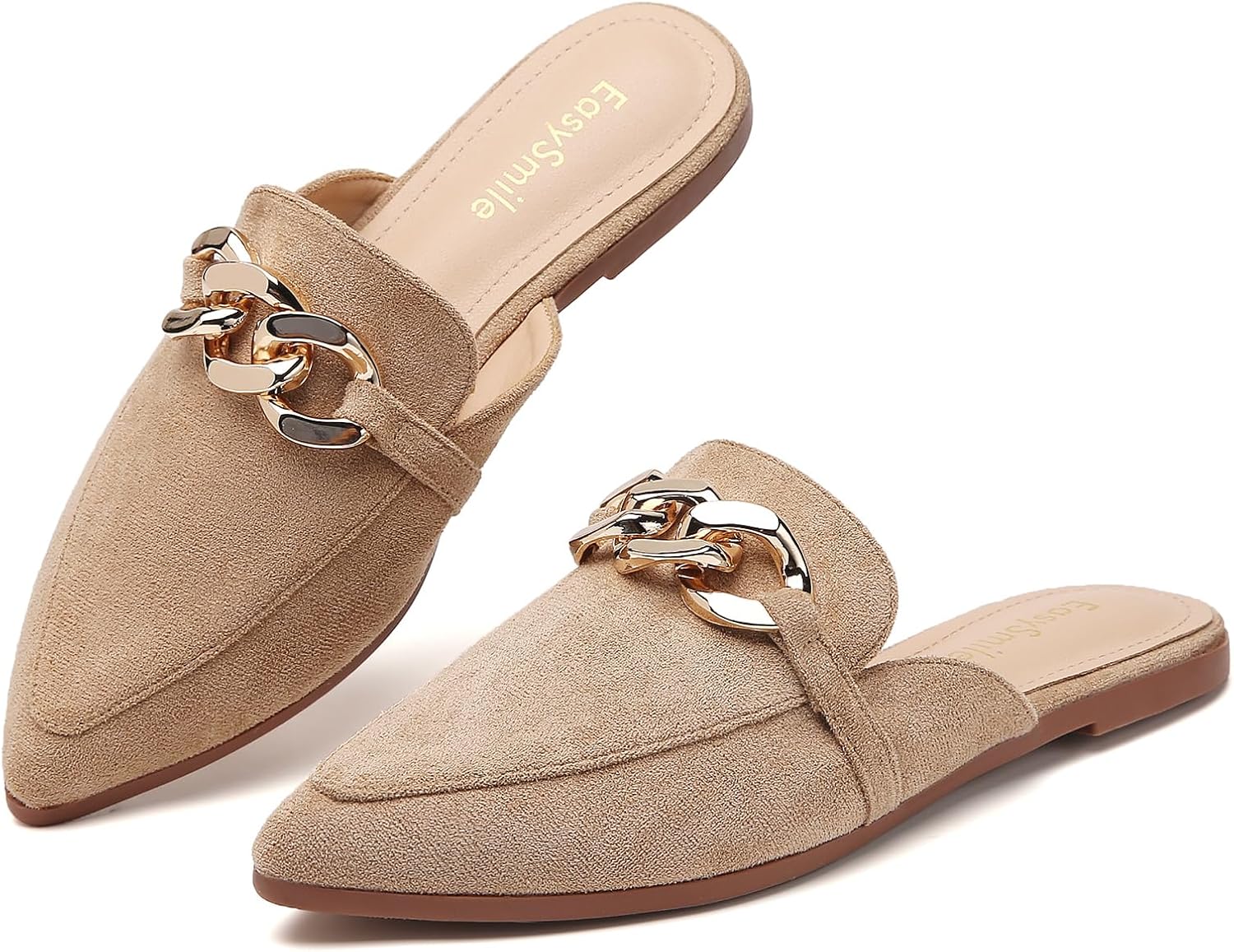 Metal Chain Decor Flat Mules for Women Stylish Slip On Loafers