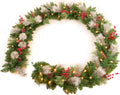 9FT Christmas Garland Prelit with 50 Lights - Pine Cone & Snow Flocked