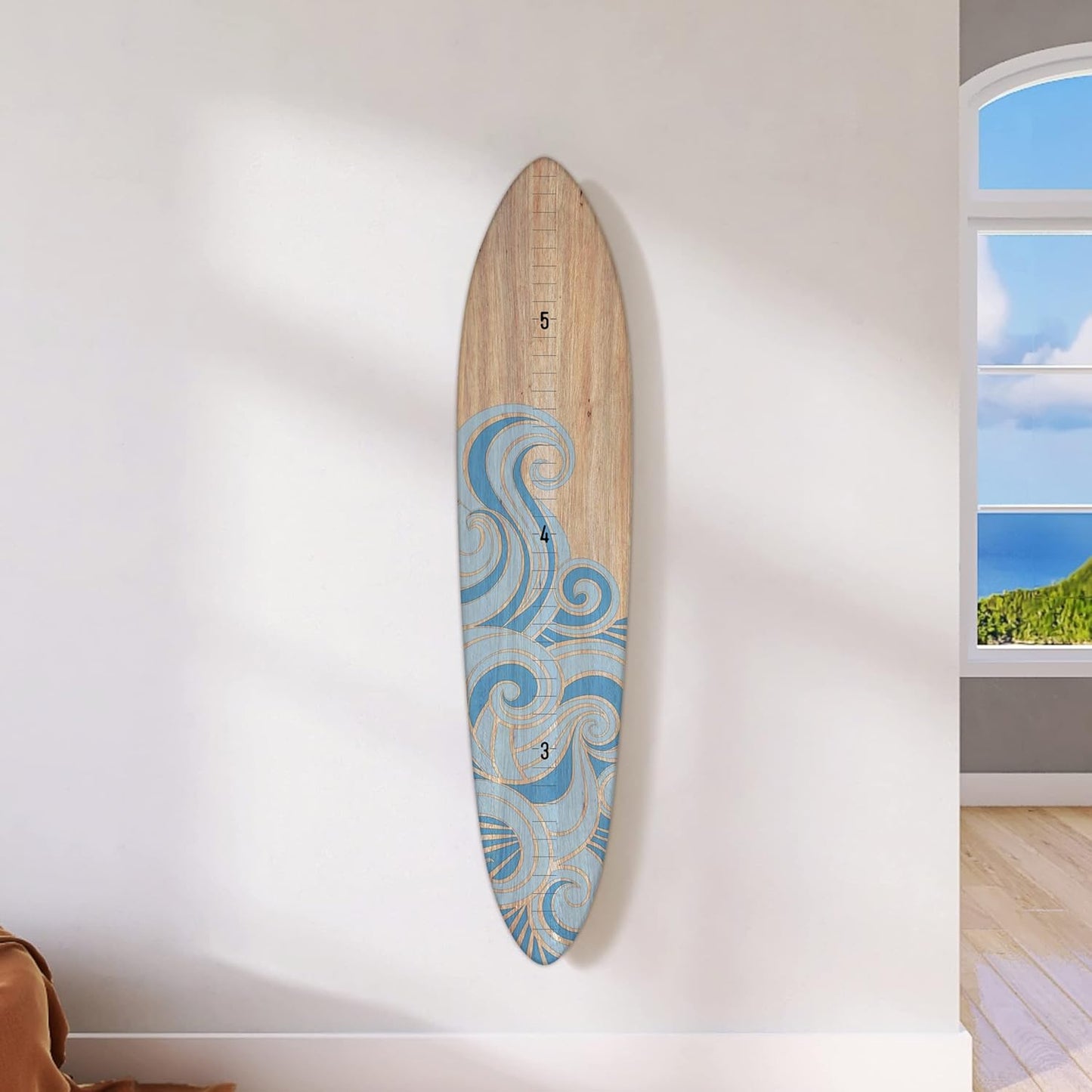 Wooden Surfboard Wall Decor Growth Chart for Kids Room