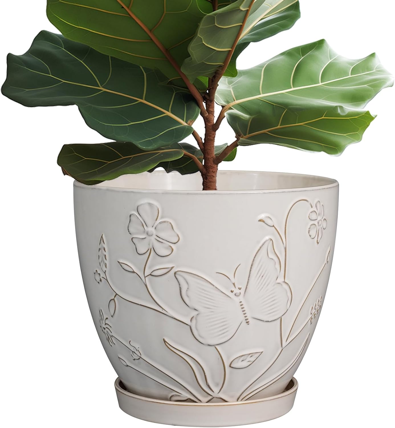 10 Inch Ceramic Planter Pot with Drainage Hole for Indoor Plants