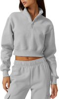 Womens Half Zip Crop Sweatshirt High Neck - Soft Fleece Lined