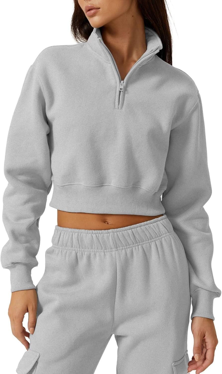 QINSEN Womens Half Zip Crop Sweatshirt for Stylish Comfort