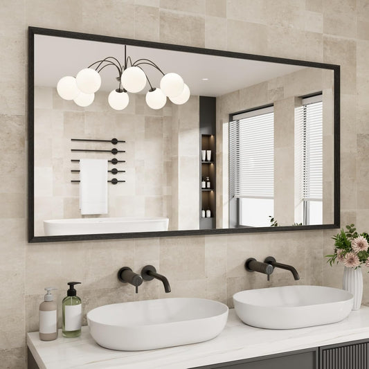 Rectangle Bathroom Mirror 55x30 Inch with Matte Black Frame