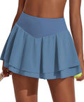 Pleated Tennis Skirt Double Ruffle Skort - Tummy Control