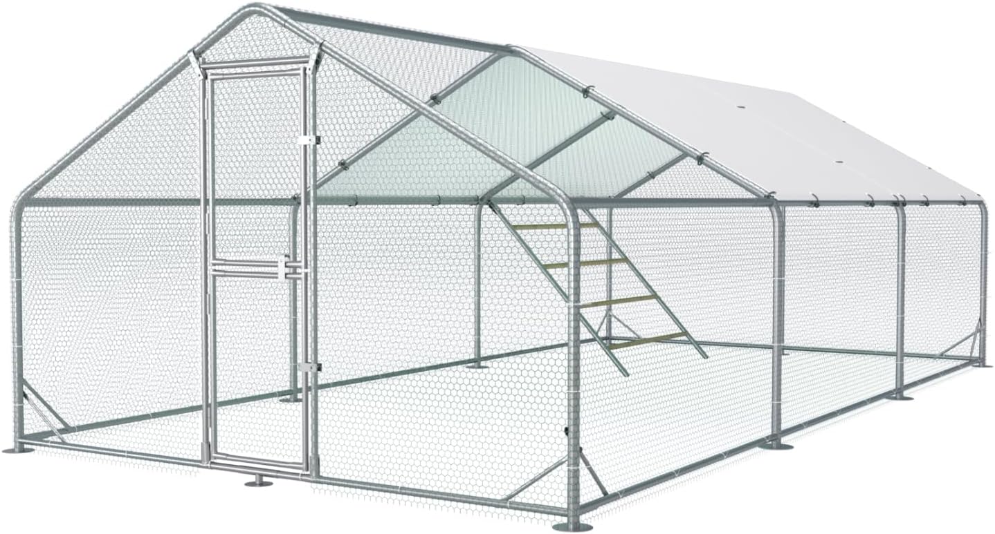 Large Metal Chicken Coop for 10-20 Chickens with Cover