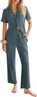 Rib Knit Pajamas Button Up Lounge Set - Comfortable Nursing PJs