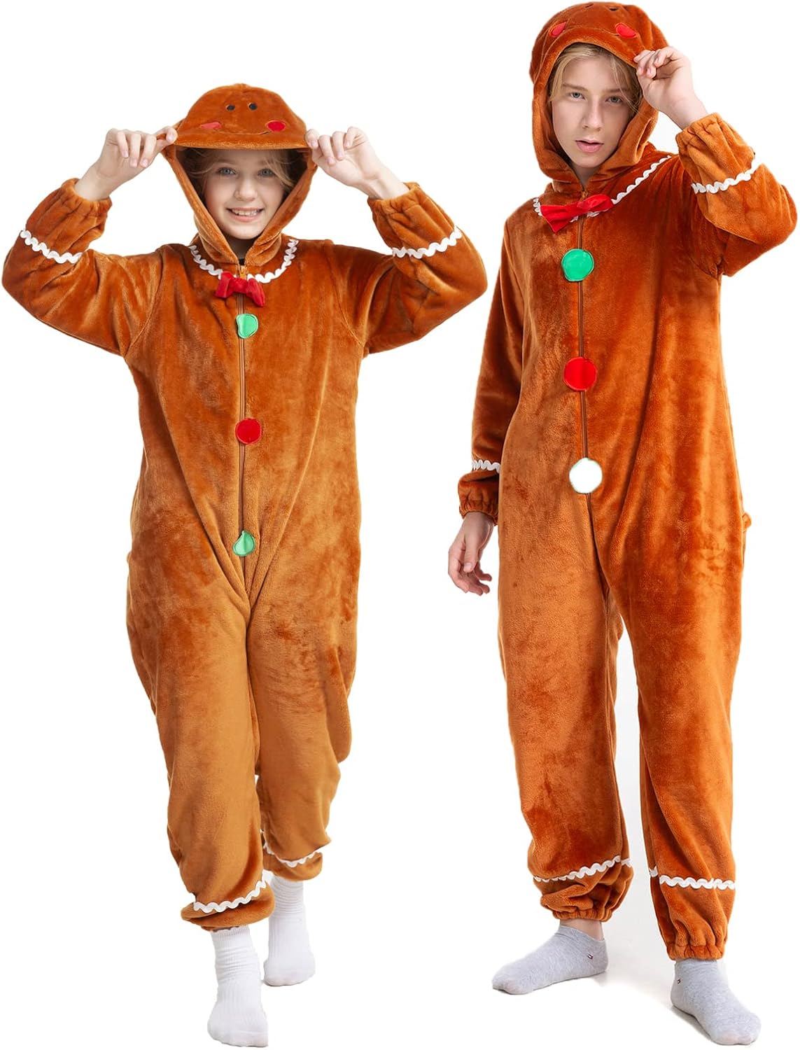 HSCTEK Kids Christmas Flannel Onesie with Hood for Family Fun