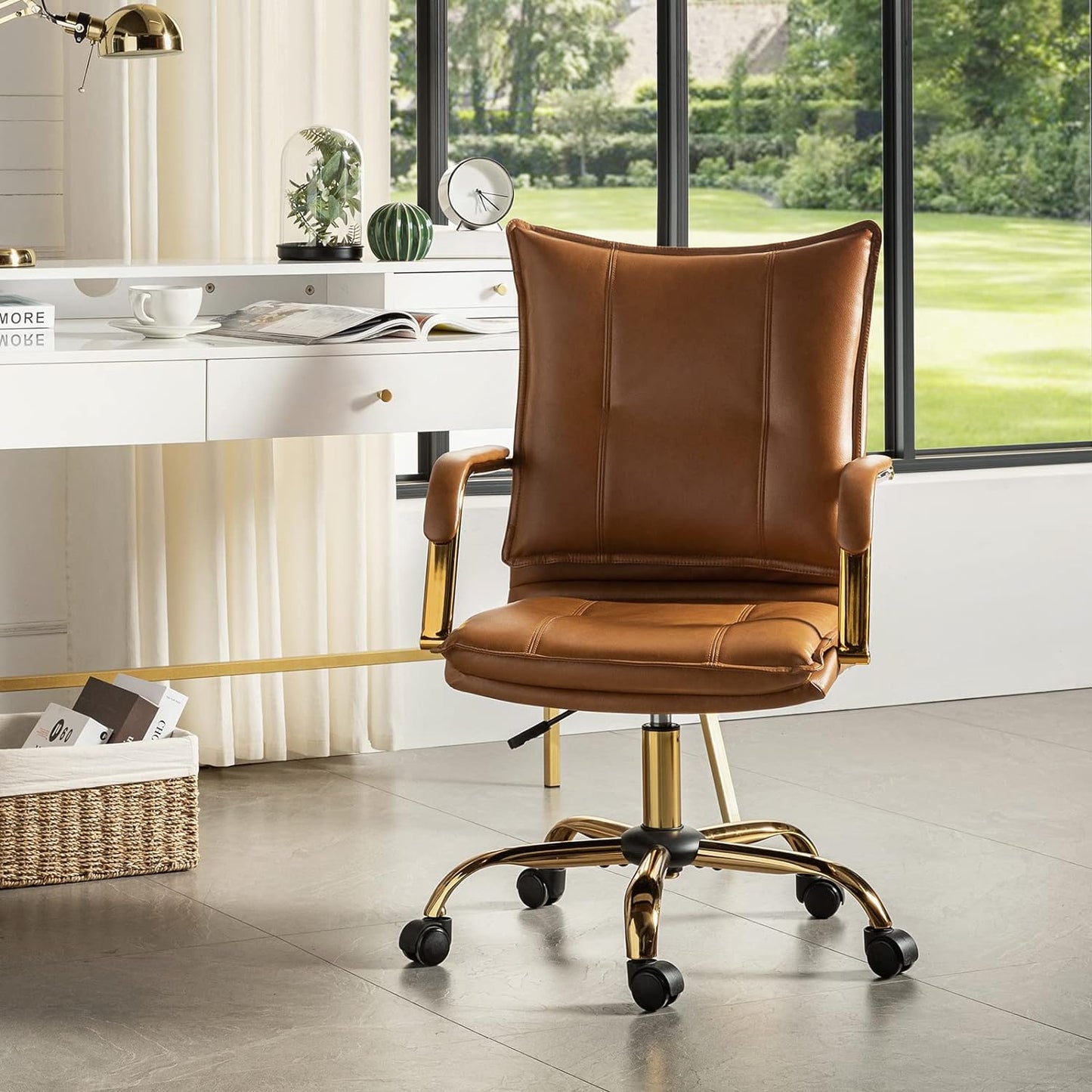 Golden-Legged Swivel Desk Chair for Home Office
