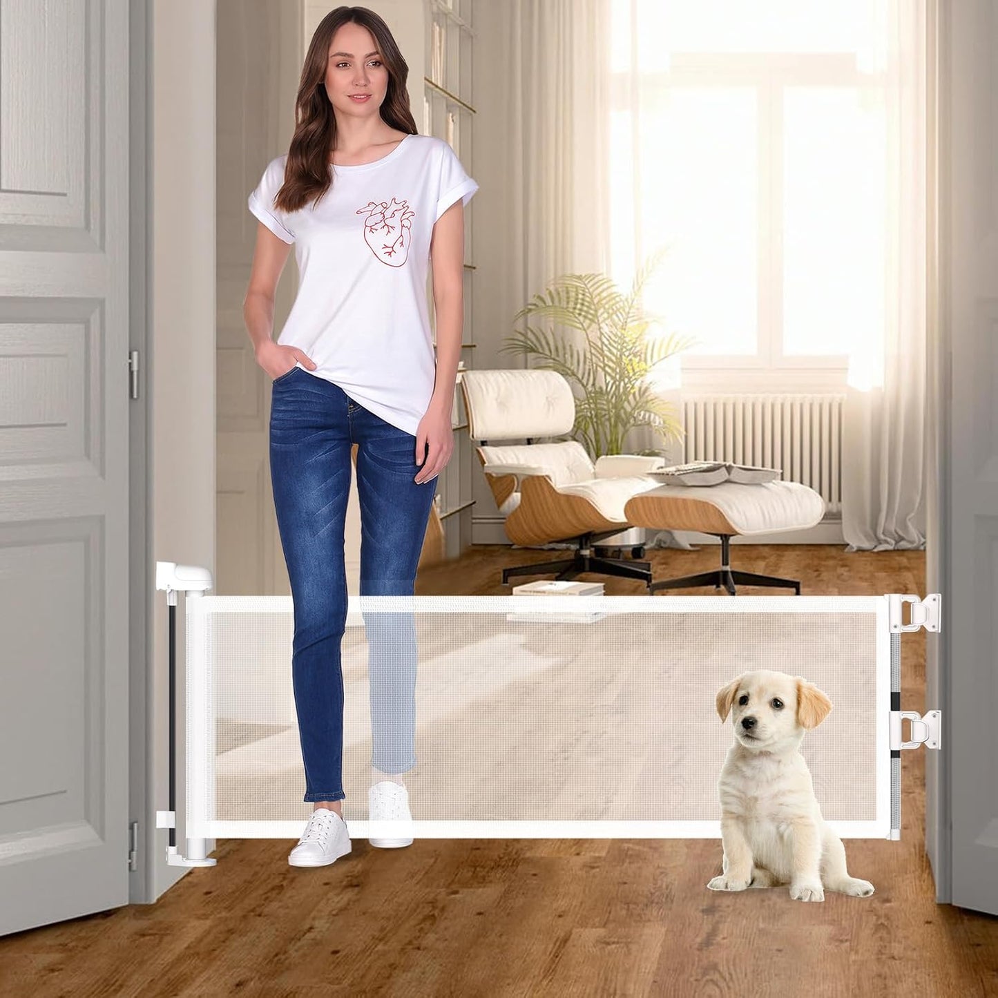 Retractable Mesh Dog Gate 14in H 59in Wide for Small Dogs
