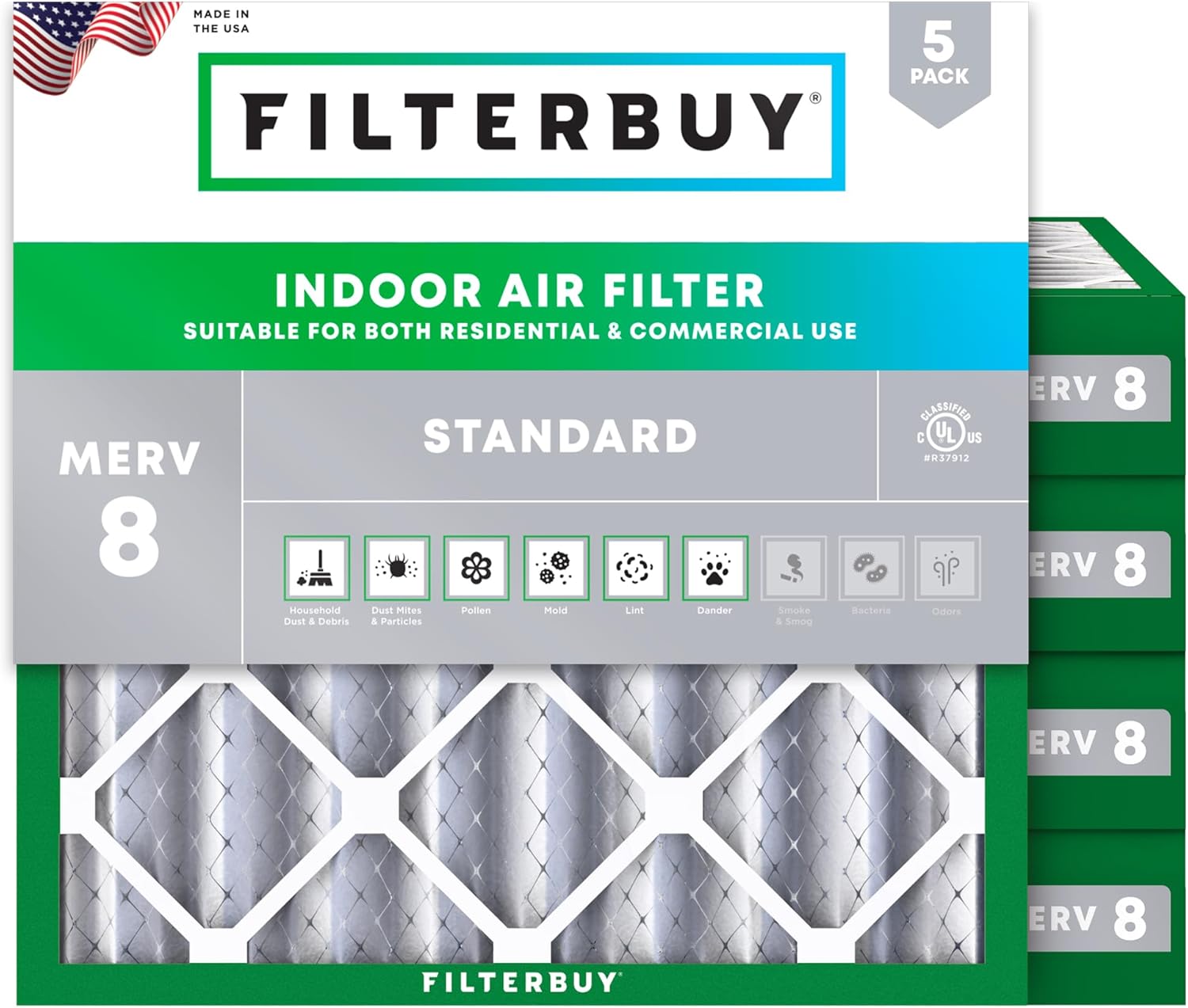 24x24x4 Air Filter MERV 8 for Dust & Allergy Defense - 5-Pack