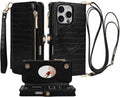 Crossbody Wallet Case for iPhone 16 Pro Women - Black PU Leather