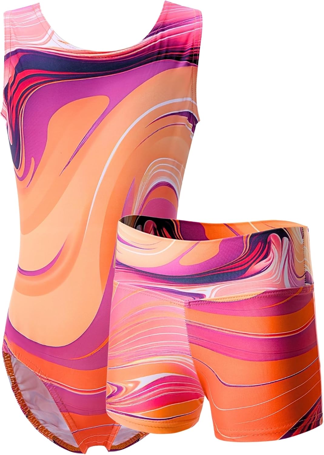 Dancina Marble Line Gymnastics Leotards for Girls with Shorts