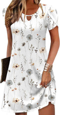 Women Casual A-Line Floral T-Shirt Dress with Pockets - Summer Fit