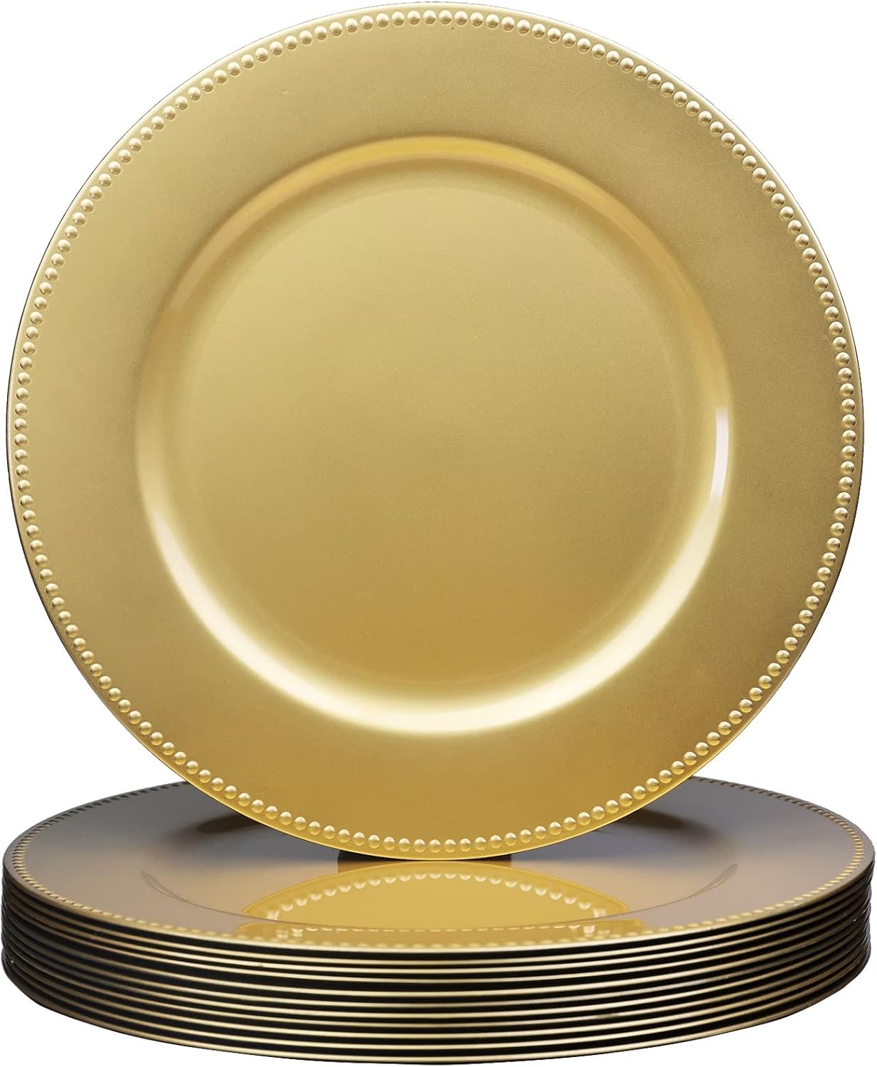 12 Gold Beaded Charger Plates: Elegant & Reusable 13 Table Chargers