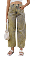 Mid Rise Barrel Jeans for Women Wide Leg Cropped Denim (Style 85MX)