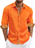 Men's Orange Long Sleeve Button Down Dress Shirt - Stylish Inner