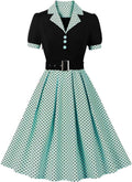 Women 1950s Polka Dot Audrey Hepburn Swing Dress - Belted Fit