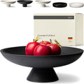 Black Concrete Fruit Bowl for Kitchen Counter - Large Pedestal Bowl