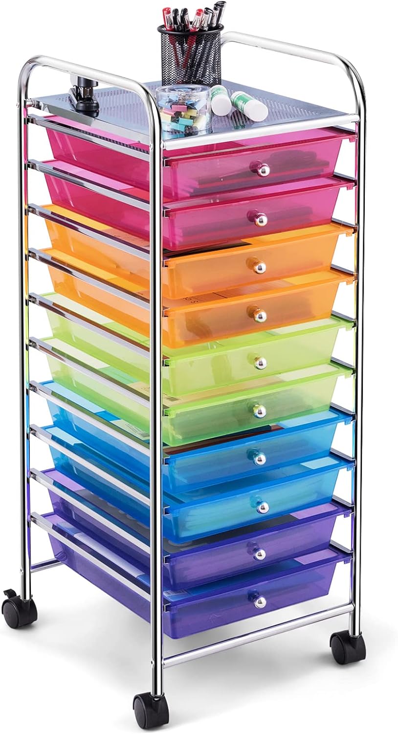 10-Drawer Rolling Storage Cart for Home and Office Organization