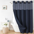 Linen Textured Shower Curtain with Snap-in Fabric Liner - Navy Blue