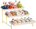 3-Tier Melamine Serving Tray Set 14in Platters - Elegant Gold Stand