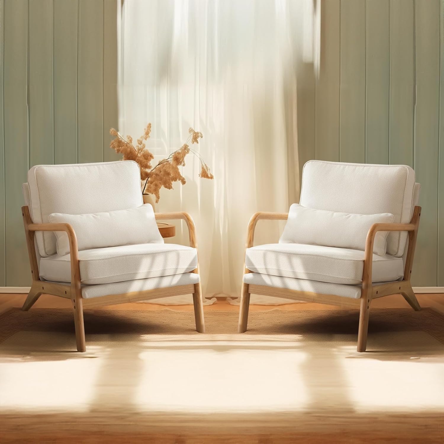 Set of 2 Coarse Beige Accent Chairs by Bonnlo: Farmhouse Elegance