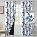 100% Blackout Curtains 84 in 2 Panels Set Grey and Blue - Floral