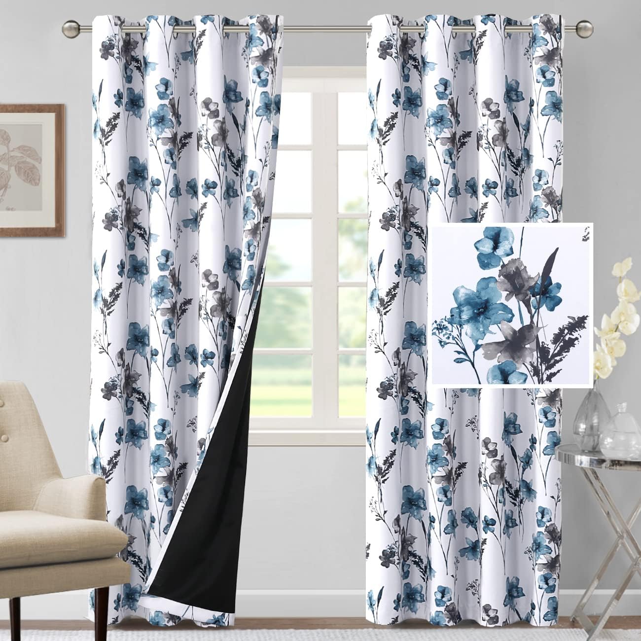 H.VERSAILTEX 100% Blackout Curtains for Bedroom with Floral Design