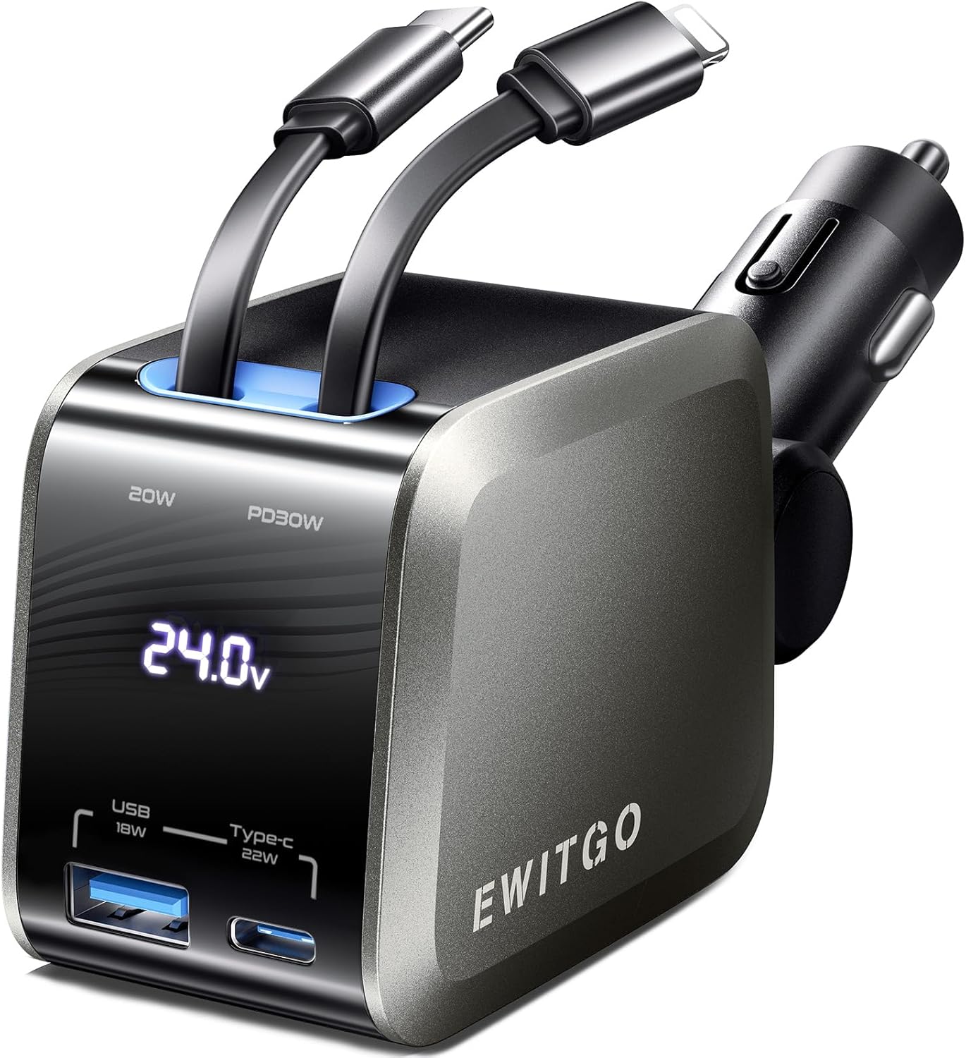 Fast Charge 4-in-1 Car Charger with Retractable Cables