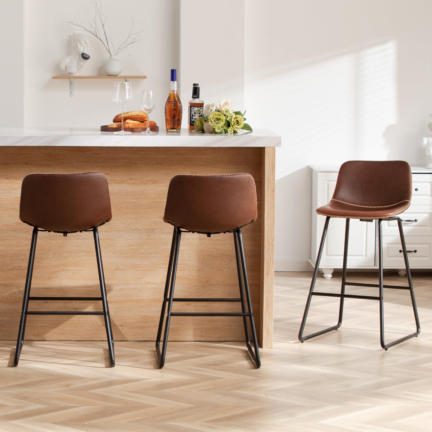 HeuGah 26 Inch Bar Stools Set of 3 for Kitchen Counter Height