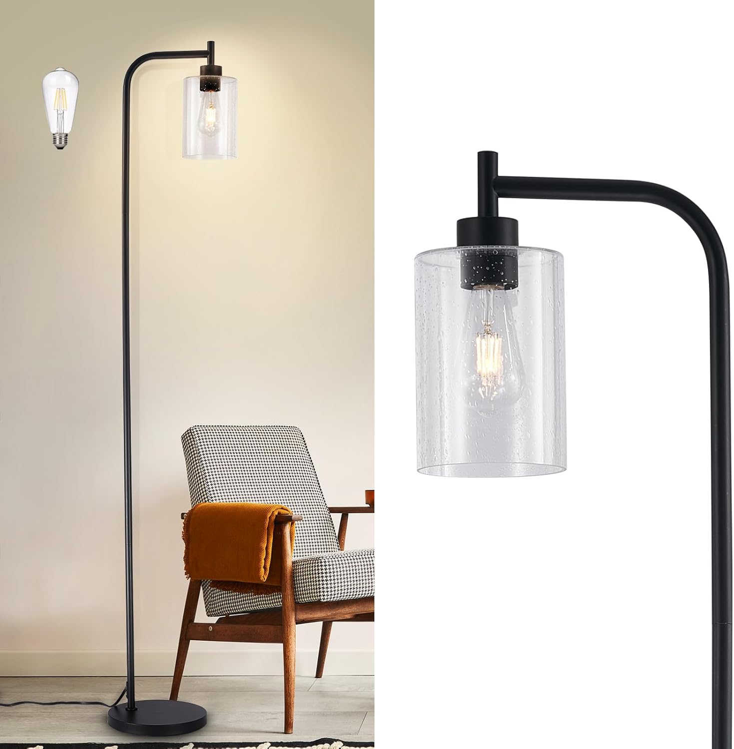 DLLT Floor Lamp Tall with Seeded Glass for Modern Living Room