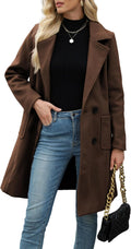 Bankeng Women Wool Blend Camel Mid-Long Coat - Classic Warm Pea Coat