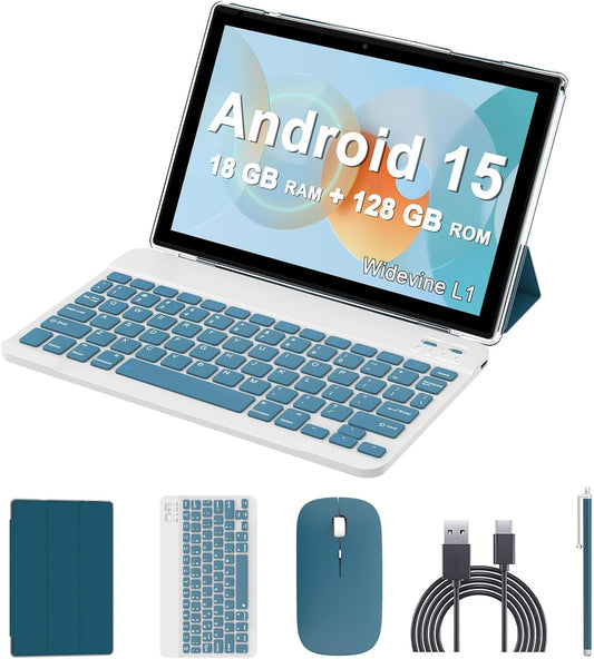 Android 15 Tablet with Keyboard: 10 inch, 18GB RAM, 128GB ROM