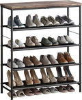 Shoe Rack Organizer 5 Tier Metal Shelf with MDF Top - Compact Storage