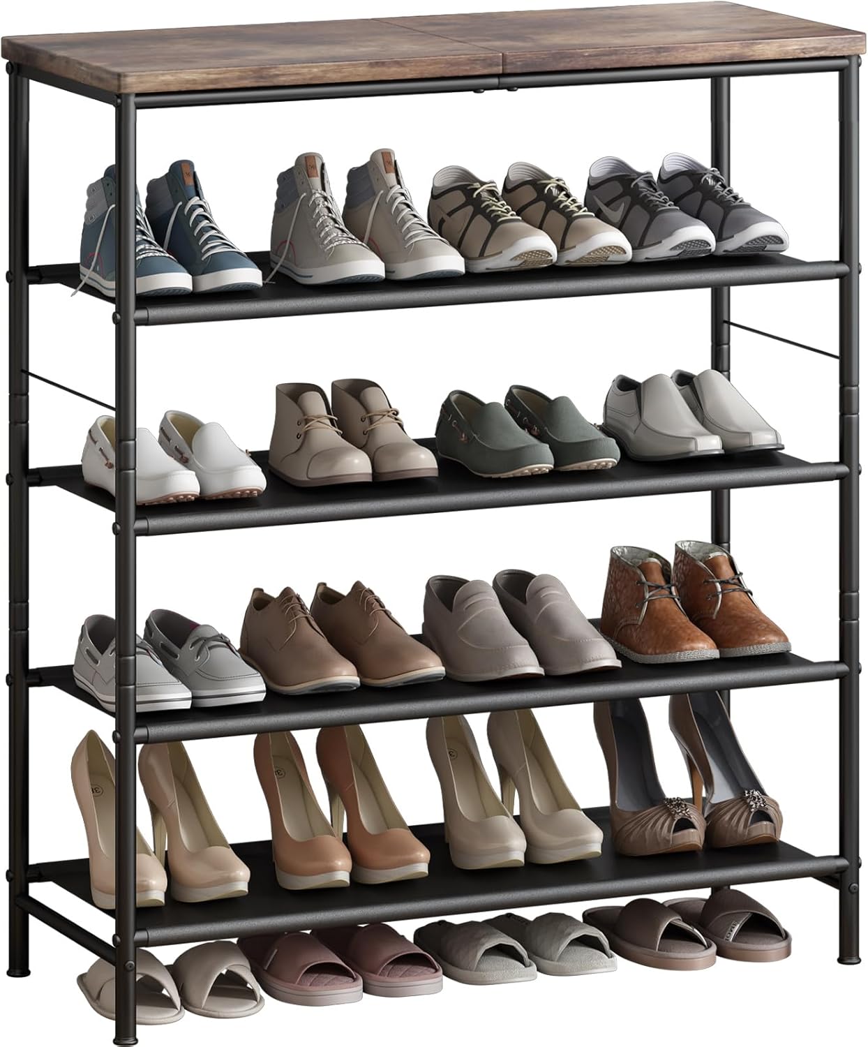 5 Tier Shoe Rack Organizer with Metal and MDF for Home Use