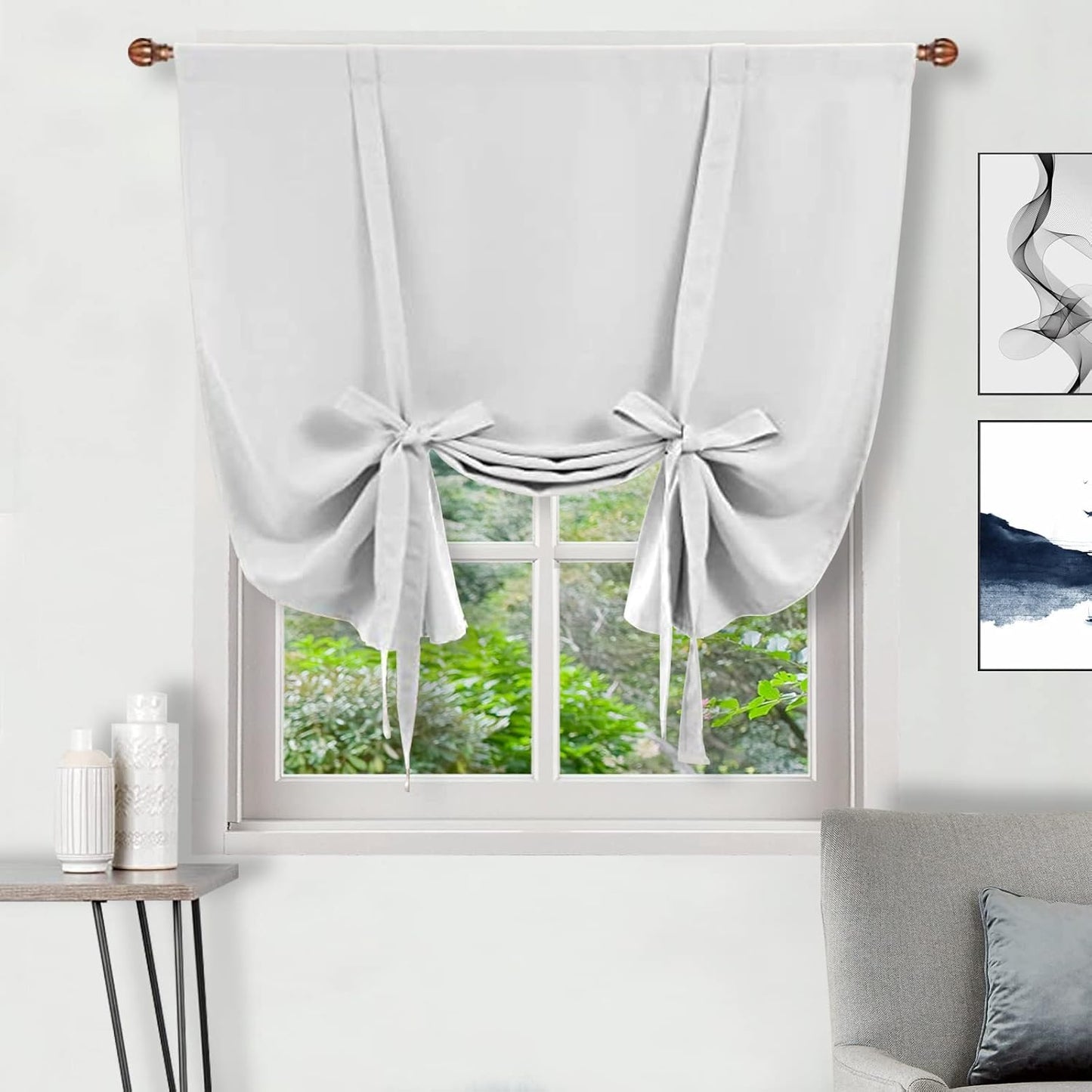 DWCN Tie Up Blackout Curtain for Kitchen, Greyish White, W42 X L63