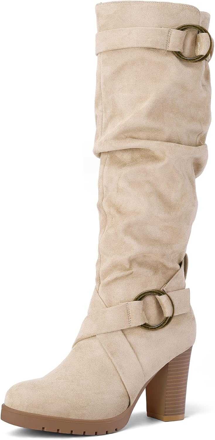 mysoft Women's Knee High Boots with Chunky Block Heels for Winter