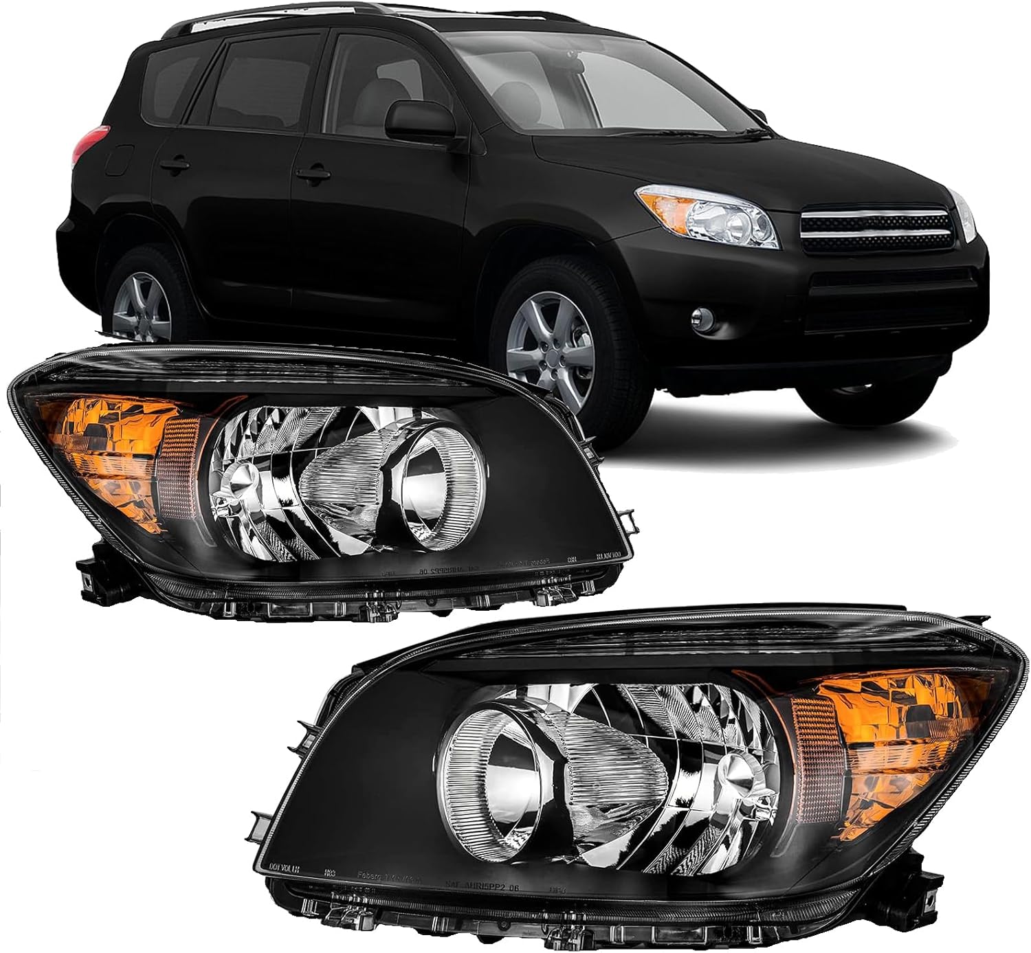 Headlights Assembly for 2006-2008 Toyota RAV4 - Black Replacement